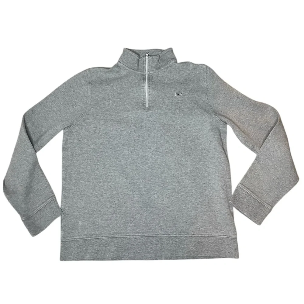 Vineyard Vines Gray Cotton Quarter Zip with whale logo-Youth XL